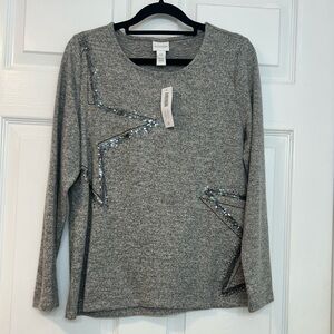 Chico's Gray Top with Sequin Star Accents